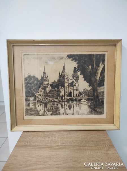 István Imre (1918-1983) Vajdahunyad Castle, etching, paper