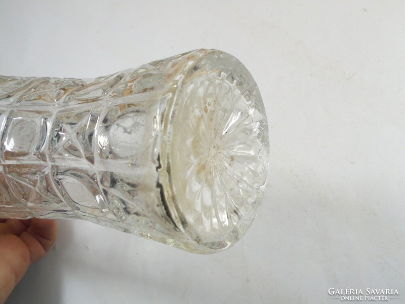 Retro old glass vase with convex pattern - 18.5 cm high