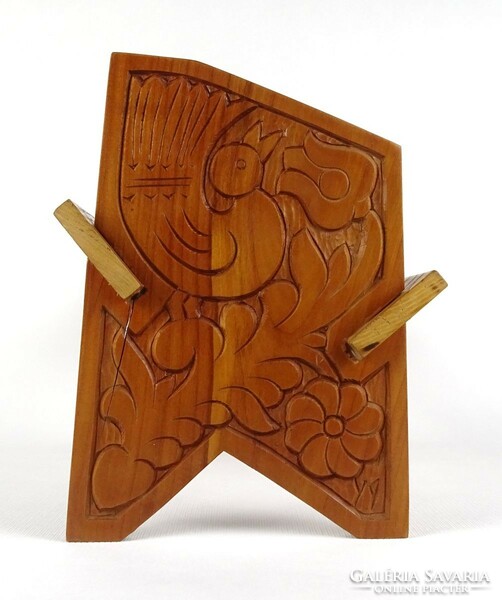 1L709 carved hardwood bread holder with bird decoration 37 cm