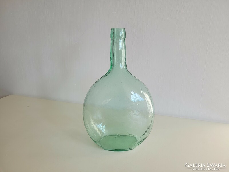 Régi 3 literes türkiz zöld üveg palack domború felületű sonkaüveg