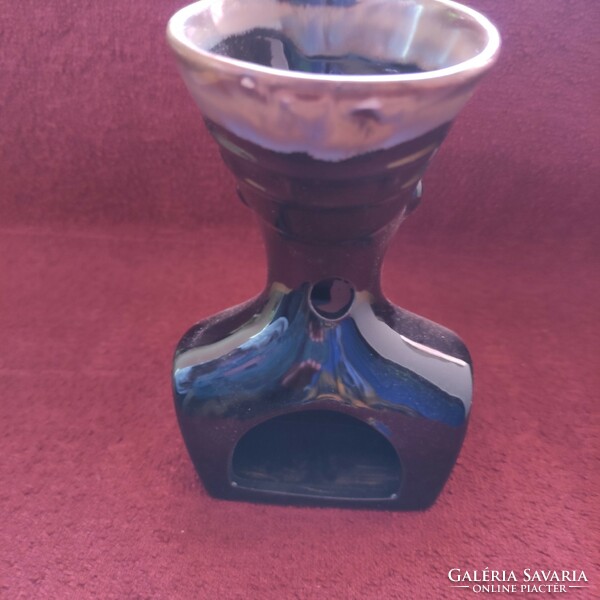 Egyptian pharaonic ceramic candle holder, essential oil vaporizer black glazed