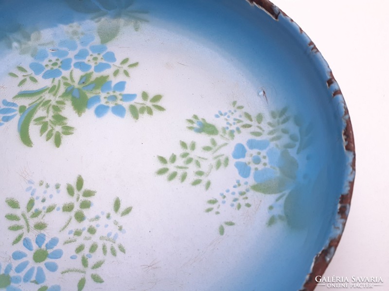 Old wm blue enamel tray bowl forget-me-not pattern plate