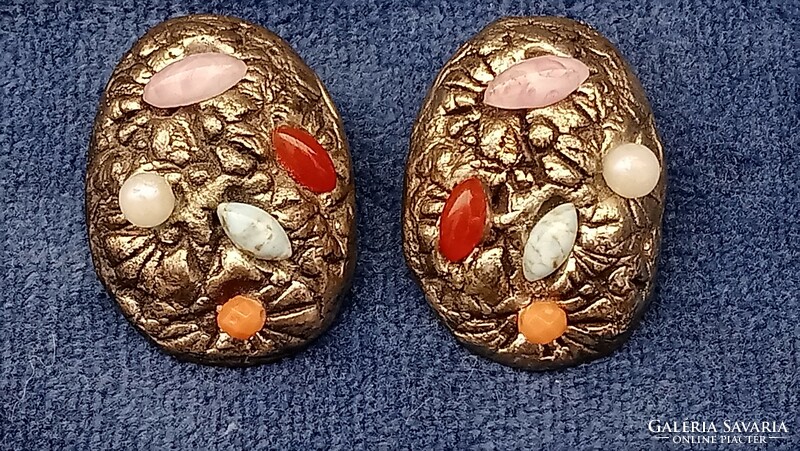 A pair of art deco silver-plated ear clips decorated with real stones