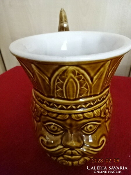 Litván mázas kerámia váza, fülén kakas figurával, magassága 13,5 cm. Jókai.