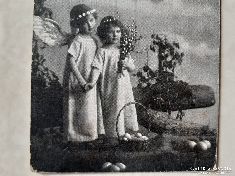 Régi húsvéti képeslap fotó levelezőlap gyerekek