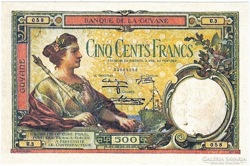 Francia Guyana  500  guyanai frank 1938 REPLIKA