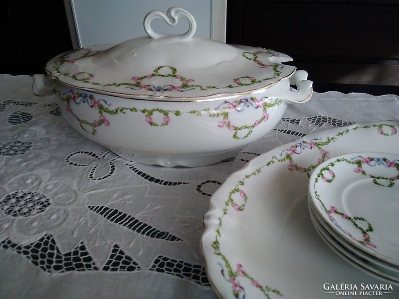 Antique pirkenhammer soup bowl and serving tray with classic rose garland from the monarchy!