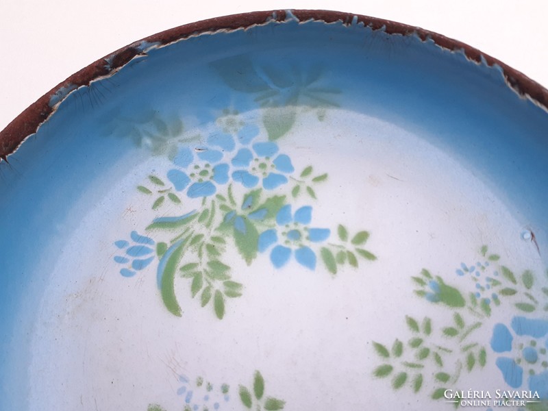 Old wm blue enamel tray bowl forget-me-not pattern plate