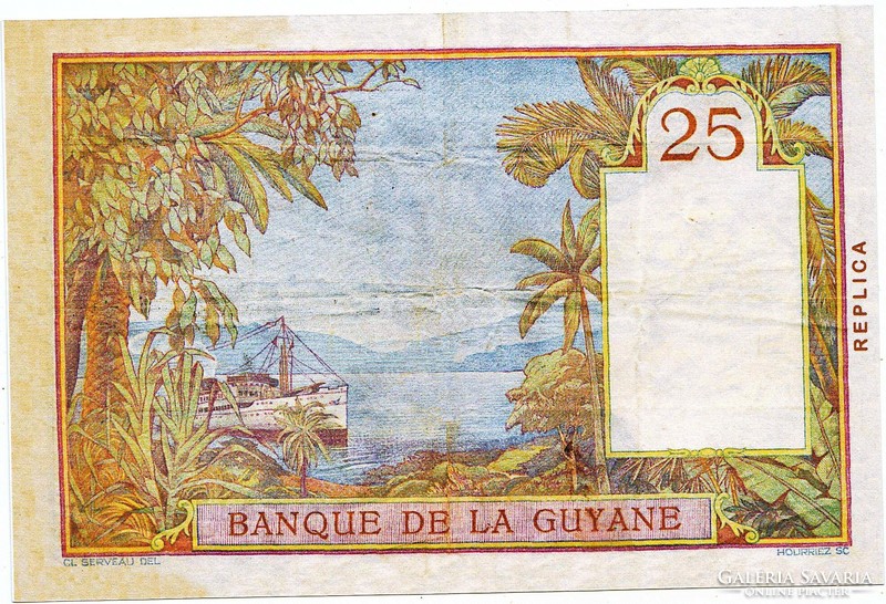 Francia Guyana  25  guyanai frank 1933 REPLIKA