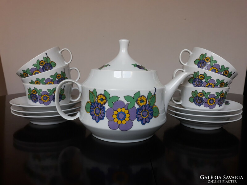 Retro virág mintás Alföldi porcelán teáskészlet