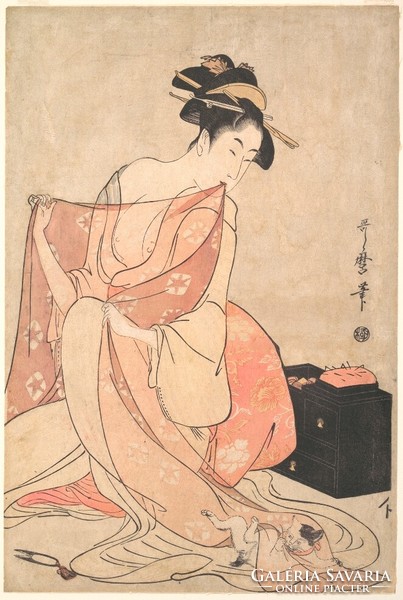 Utamaro kitagawa - lady with kitten - reprint