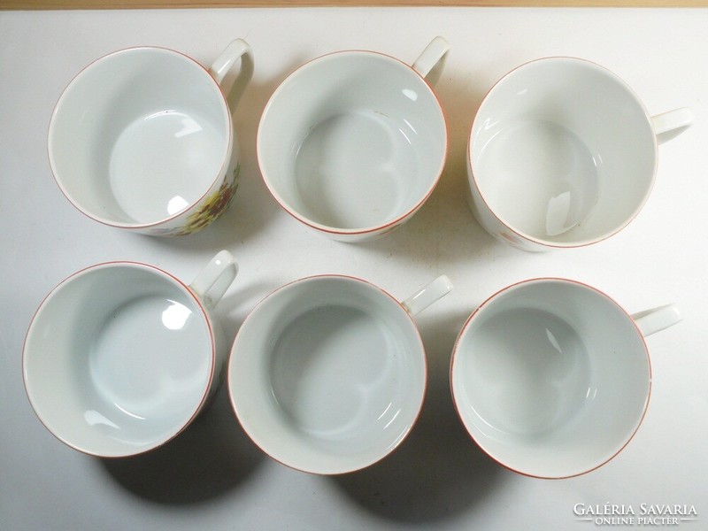 Old retro marked porcelain mug cup with flower pattern 6 pcs