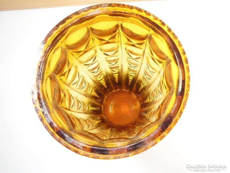 Retro régi üveg váza barna színű domború mintás