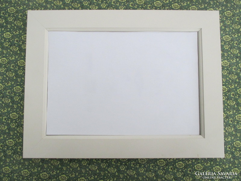 Classic chalk white wooden picture frame with glass, back, in mint condition