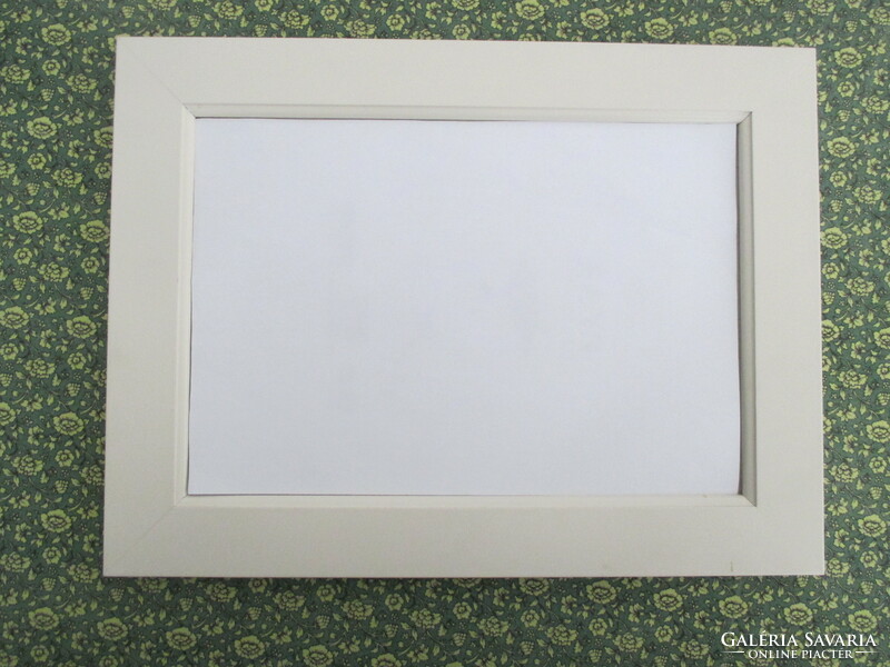 Classic chalk white wooden picture frame with glass, back, in mint condition