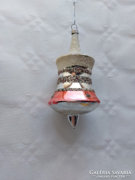 Old glass Christmas tree ornament snowy bell glass ornament striped bell