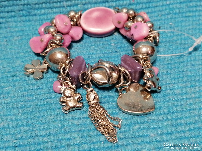 Purple and silver bracelet with teddy bears (178)