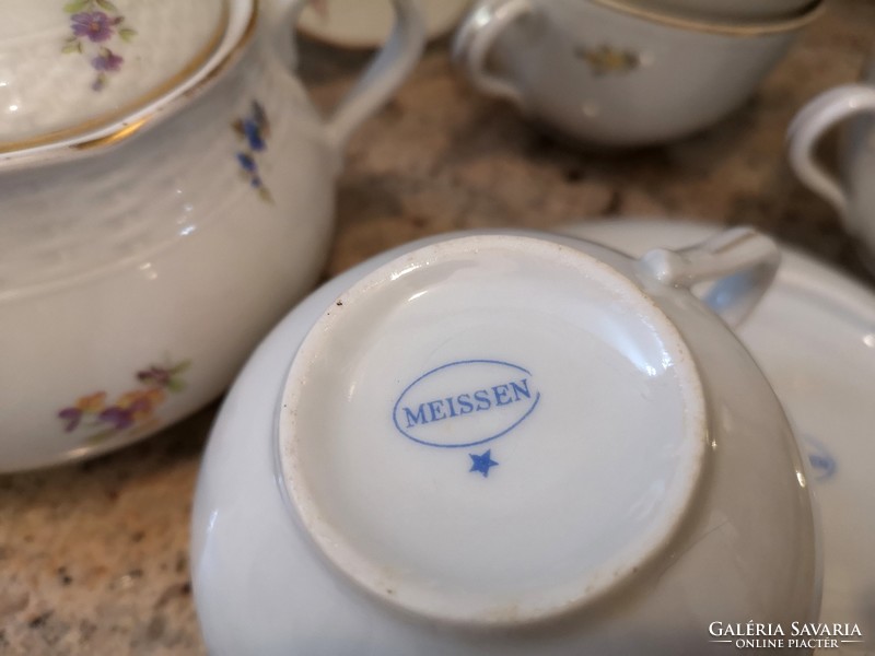 Gyönyörű Meissen, 6 személyes finom porcelán teás készlet