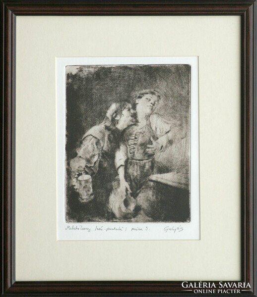 László Gulyás: Jolly knight - framed 32x27 cm - artwork 20x15 cm