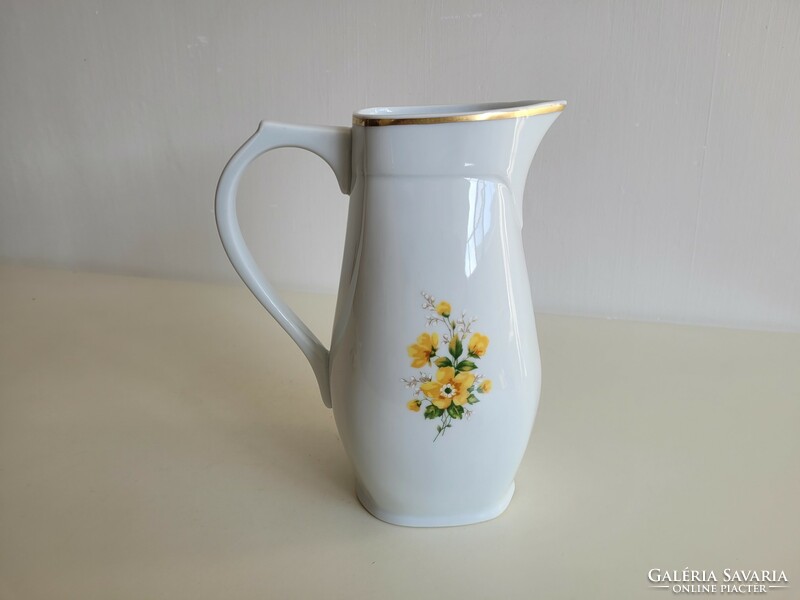 Régi Zsolnay porcelán sárga virágos virág mintás nagy vizes kancsó 23 cm