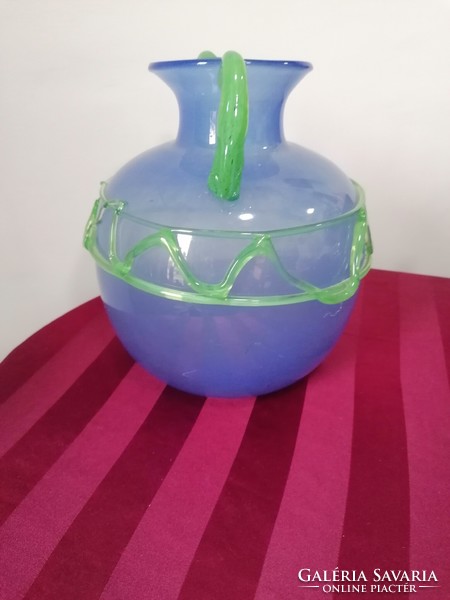 Design öblös üveg váza kék, zöld mintával