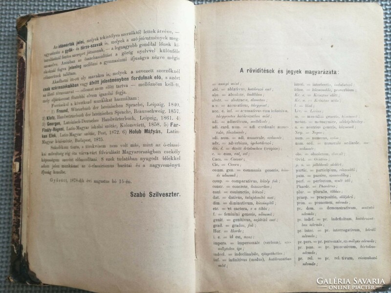 Szabó: Latin-Hungarian dictionary published by Gusztáv Gross in 1878