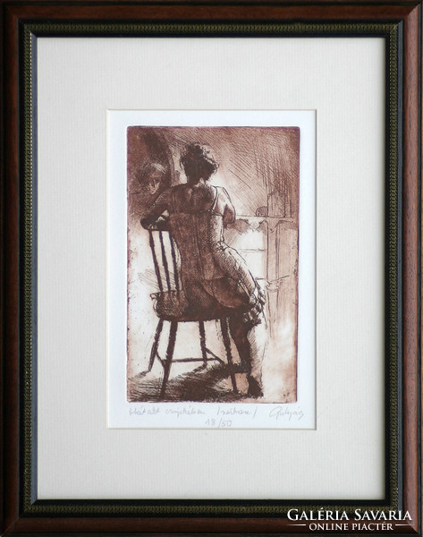 László Gulyás: In lace - framed 32x22 cm - artwork 20x10 cm