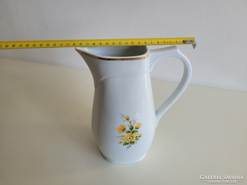 Old Zsolnay porcelain large water jug with yellow floral pattern, 23 cm