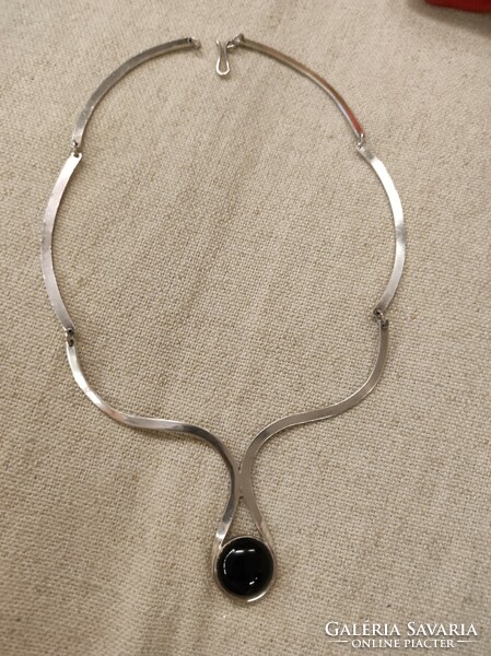 Israeli silver necklace with blue onyx stone
