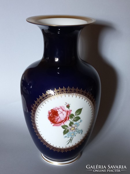 Dekoratív Reichenbach porcelán kobaltkék, rózsás nagyméretű váza