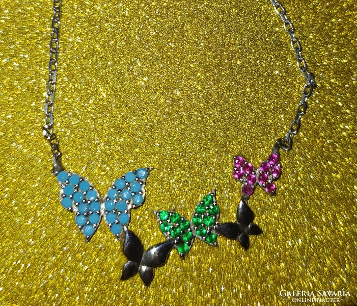 S925 silver necklace with 5 butterfly pendants