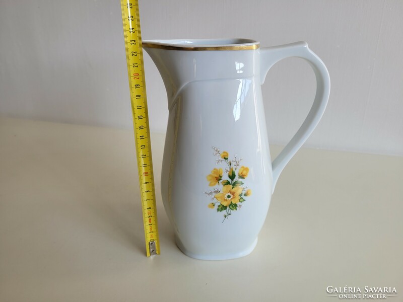 Old Zsolnay porcelain large water jug with yellow floral pattern, 23 cm