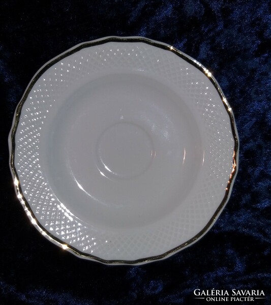 Hollóházi porcelán fehér tányér alj arany szegélyes 14cm