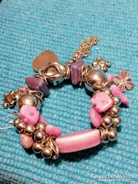 Purple and silver bracelet with teddy bears (178)