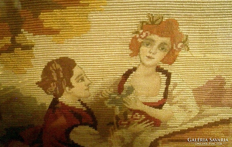 Courting - antique needle tapestry in openwork blondel frame -70 x 60