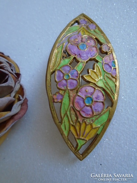 Art Nouveau compartment enamel brooch, pin.
