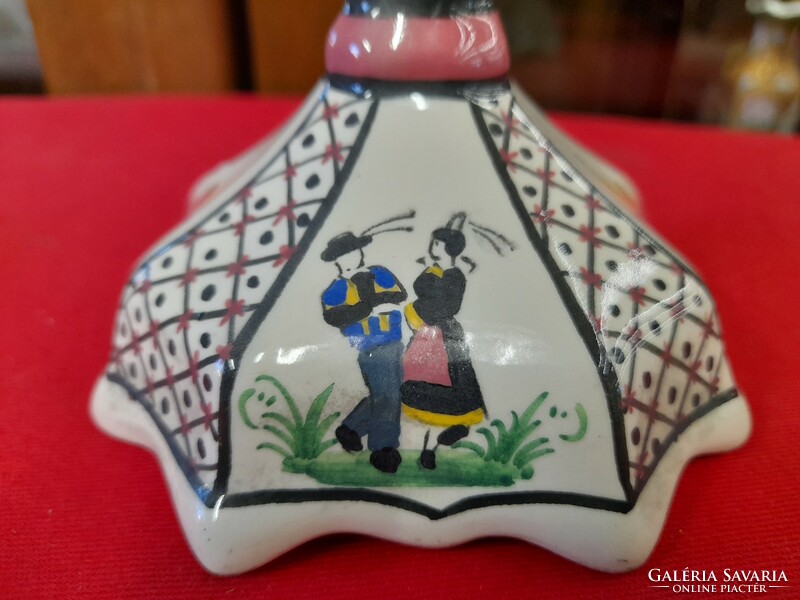 French Henriot Quimper ceramic hand-painted candle holder.