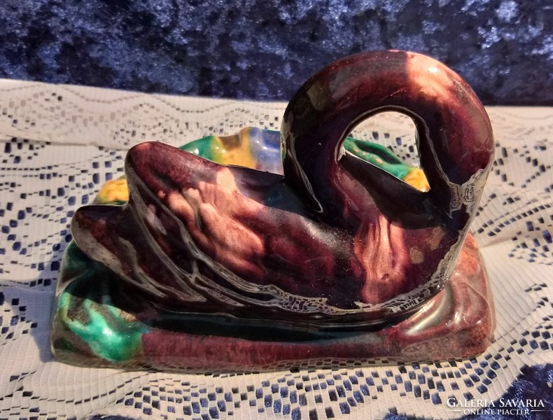 Glazed ceramic swan ashtray
