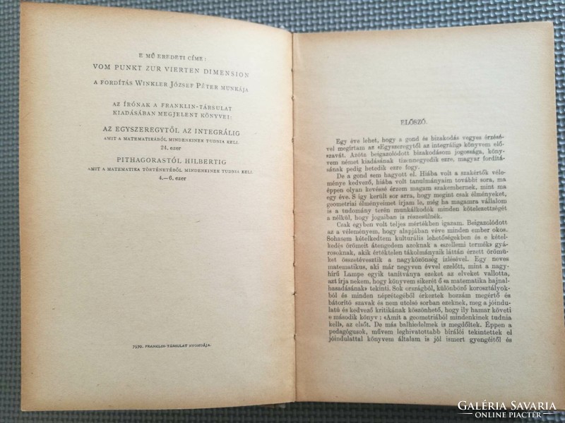 Colerus: A ponttól a négy dimenzióig Franklin-Társulat kiadása A Búvár könyvei VIII.