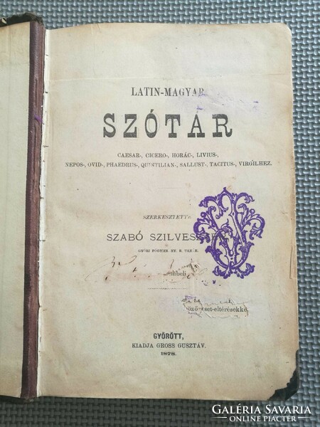 Szabó: Latin-Hungarian dictionary published by Gusztáv Gross in 1878