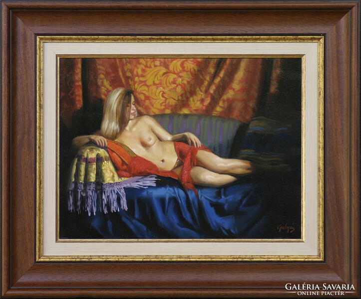 László Gulyás: Rest - framed 48x58 cm - artwork 30x40 cm - k17/2197