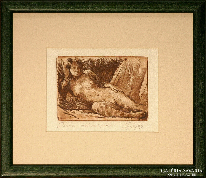 László Gulyás: Diana - framed 21x23 cm - artwork 9x12 cm