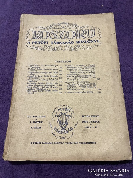 Koszoru is the newsletter of the Petőfi company, 1935