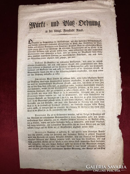 Győr 1816. augusztus 16. Királyi tanácstól kiadott rendelet /Piacokra és terekre vonatkozó szabályok