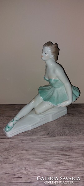 Huge Sandor Olách porcelain ballerina in a green dress