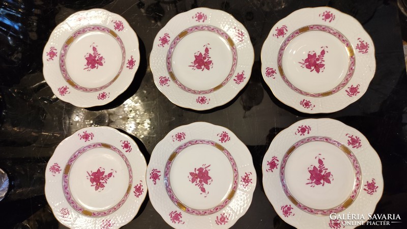 Herend plate set with 6 cakes and 6 sandwiches. Appony pattern rose color. 1940 Years.