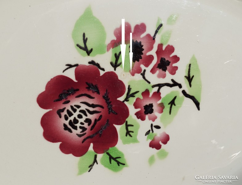 Large old granite ceramic bowl serving tray with flower pattern