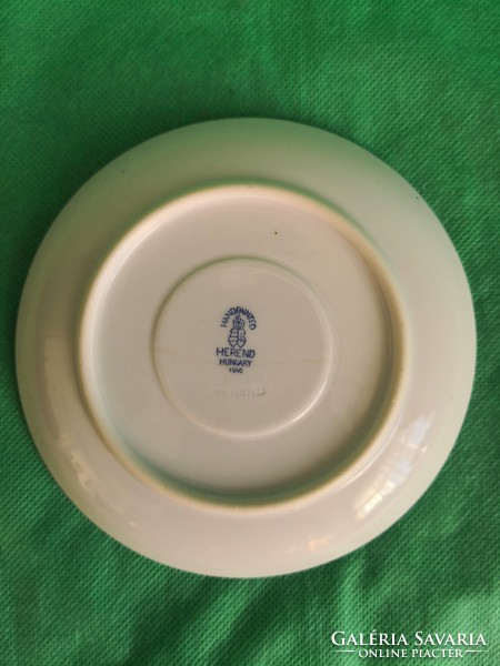 Antique Herend green-edged, gilded cup base, small plate, 1940.