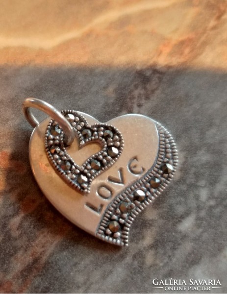 Marked silver heart with marcasite stone. Silver pendant