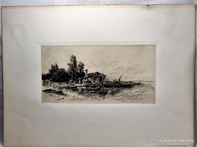 Etching by Peter Halm 1854-1923 graphic workshop, made with a reproduction process. Titled Landscape.